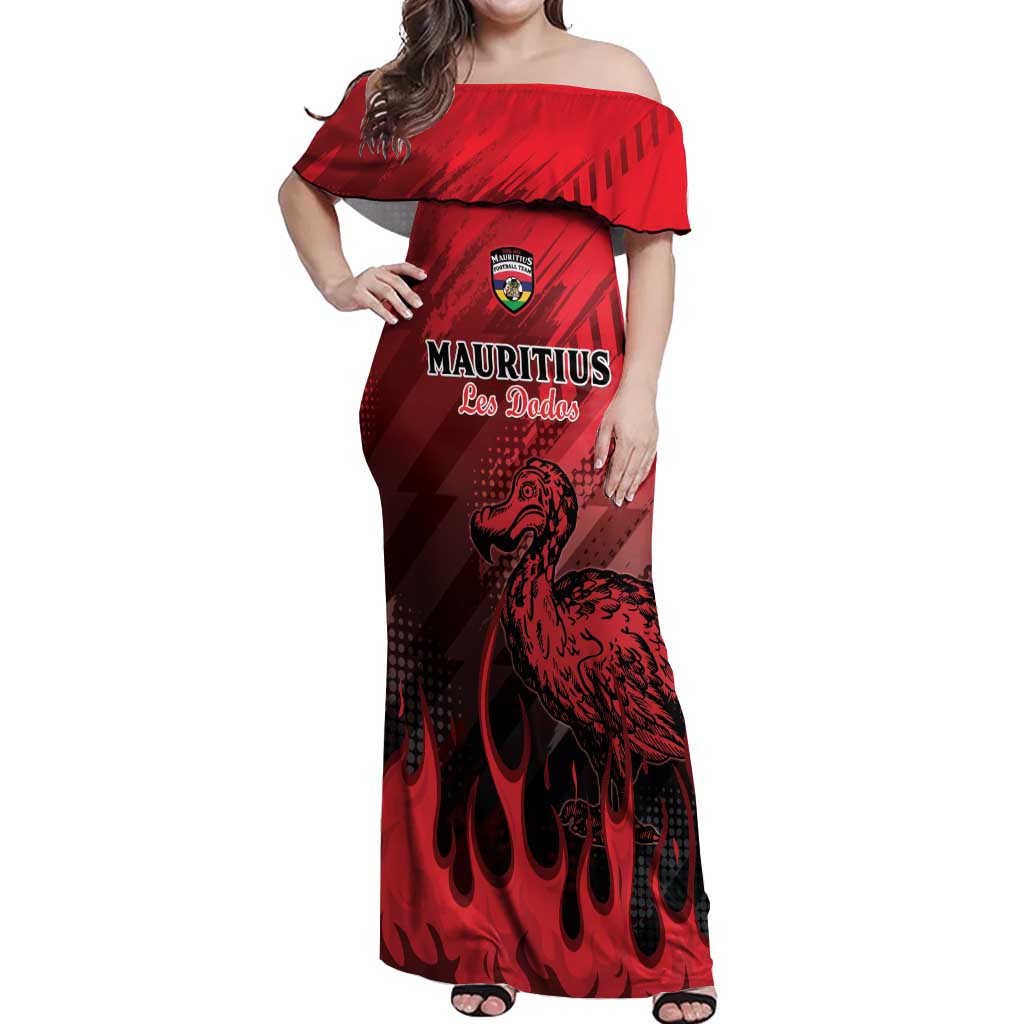 Personalised Mauritius Football Off Shoulder Maxi Dress Allez Les Dodos Grunge Style