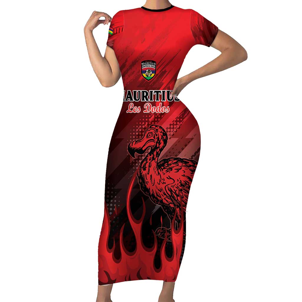 Personalised Mauritius Football Short Sleeve Bodycon Dress Allez Les Dodos Grunge Style