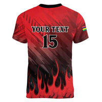 Personalised Mauritius Football Women V-Neck T-Shirt Allez Les Dodos Grunge Style