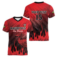 Personalised Mauritius Football Women V-Neck T-Shirt Allez Les Dodos Grunge Style