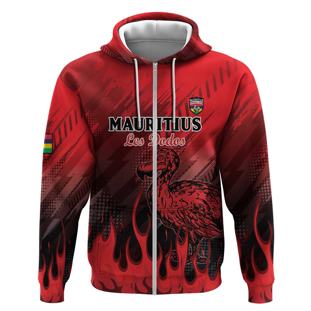 Personalised Mauritius Football Zip Hoodie Allez Les Dodos Grunge Style