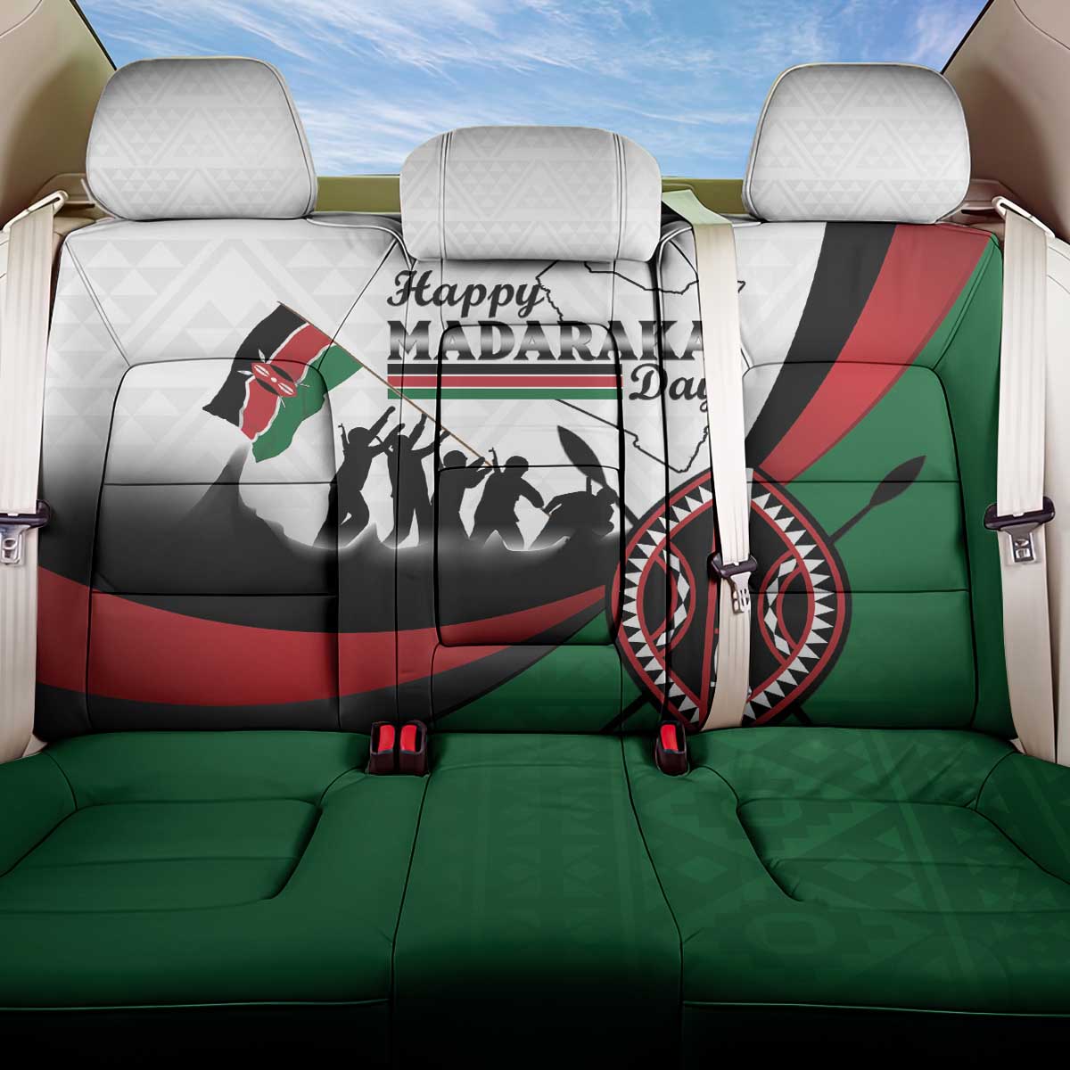 Happy Kenya Madaraka Day Back Car Seat Cover Maasai Shield - Kenyan Pattern