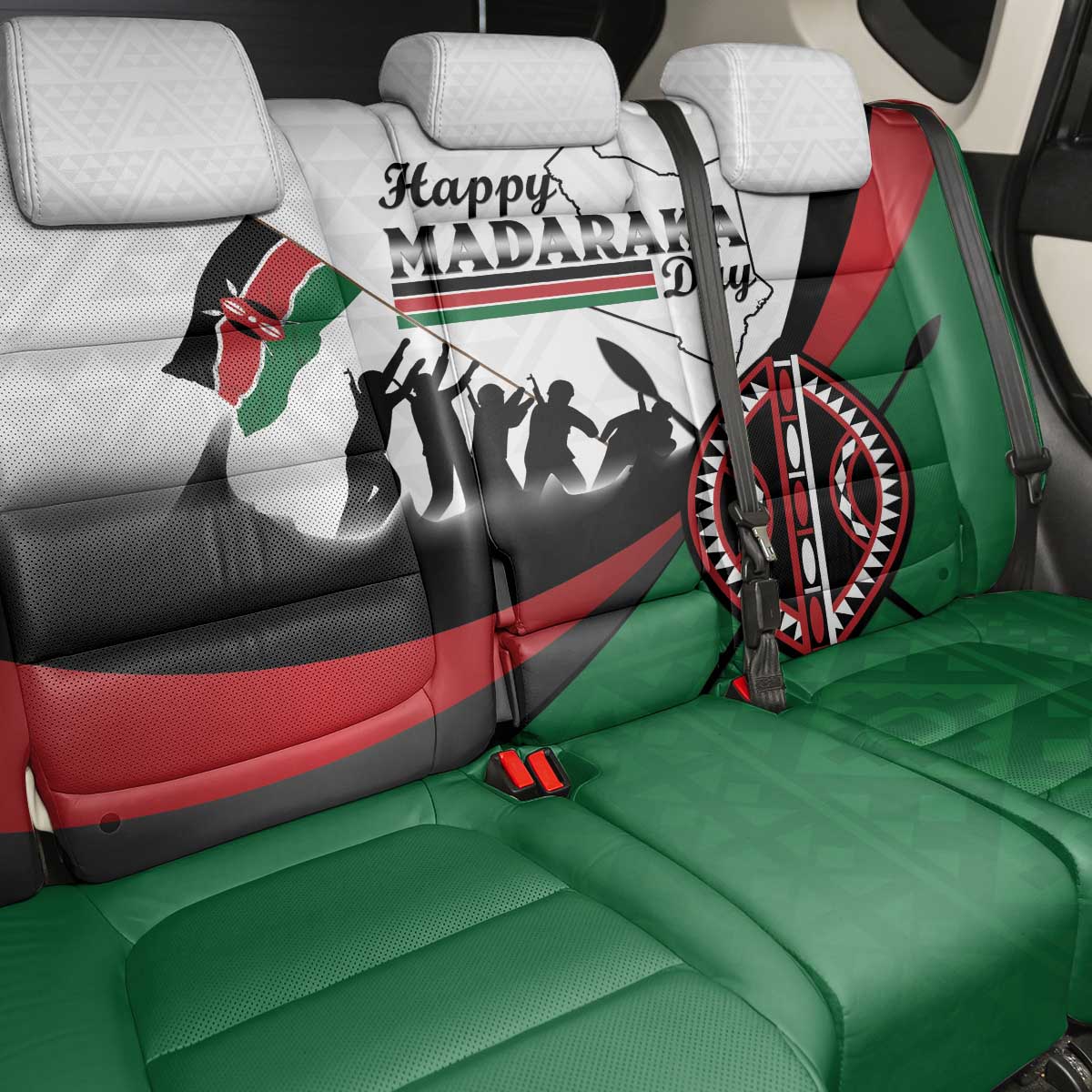 Happy Kenya Madaraka Day Back Car Seat Cover Maasai Shield - Kenyan Pattern