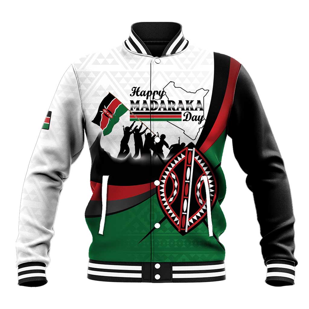 Personalised Happy Kenya Madaraka Day Baseball Jacket Maasai Shield - Kenyan Pattern