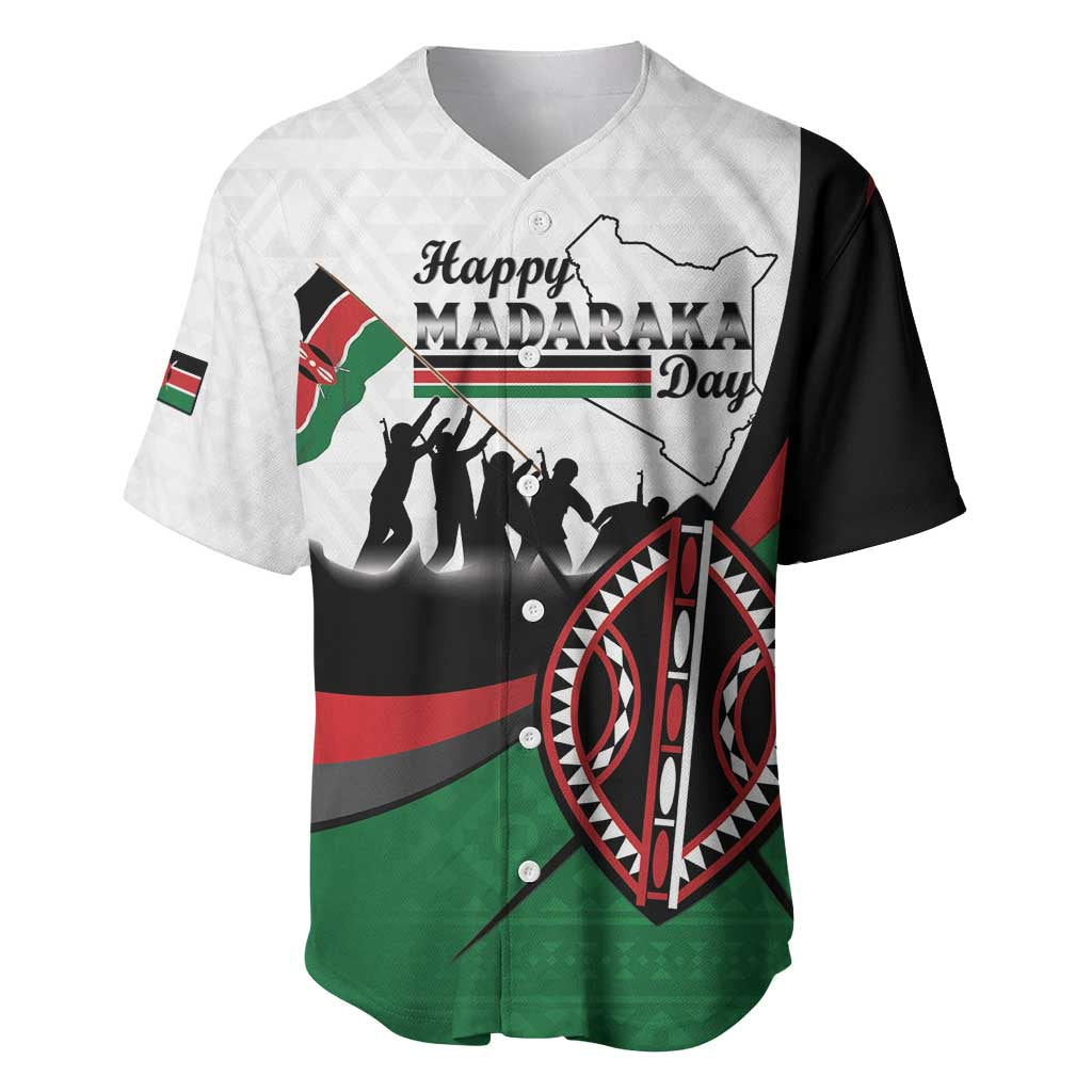 Personalised Happy Kenya Madaraka Day Baseball Jersey Maasai Shield - Kenyan Pattern