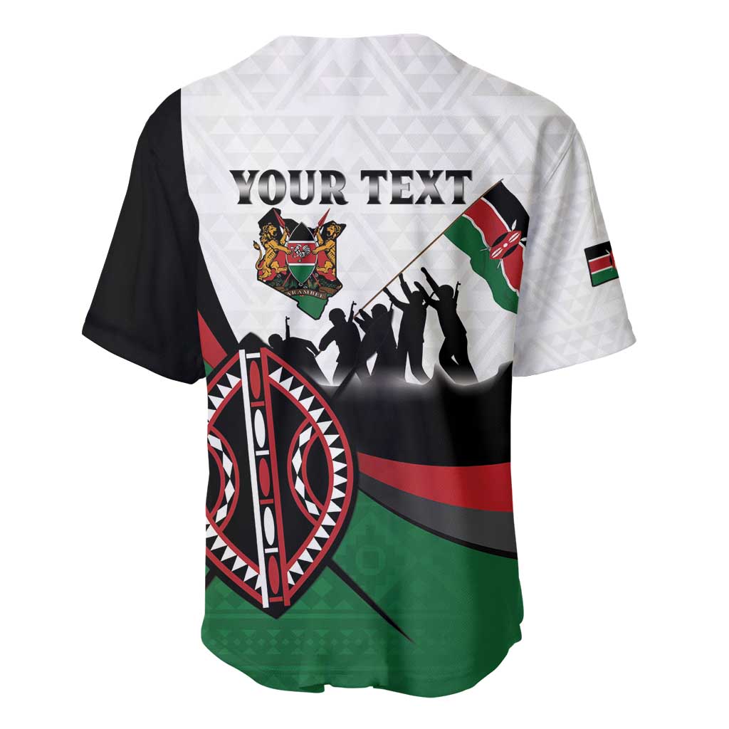 Personalised Happy Kenya Madaraka Day Baseball Jersey Maasai Shield - Kenyan Pattern