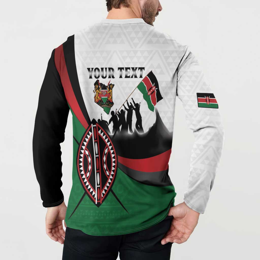 Personalised Happy Kenya Madaraka Day Button Sweatshirt Maasai Shield - Kenyan Pattern