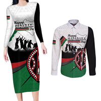 Personalised Happy Kenya Madaraka Day Couples Matching Long Sleeve Bodycon Dress and Long Sleeve Button Shirt Maasai Shield - Kenyan Pattern
