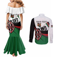 Personalised Happy Kenya Madaraka Day Couples Matching Mermaid Dress and Long Sleeve Button Shirt Maasai Shield - Kenyan Pattern