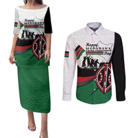 Personalised Happy Kenya Madaraka Day Couples Matching Puletasi and Long Sleeve Button Shirt Maasai Shield - Kenyan Pattern