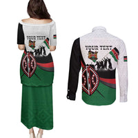 Personalised Happy Kenya Madaraka Day Couples Matching Puletasi and Long Sleeve Button Shirt Maasai Shield - Kenyan Pattern
