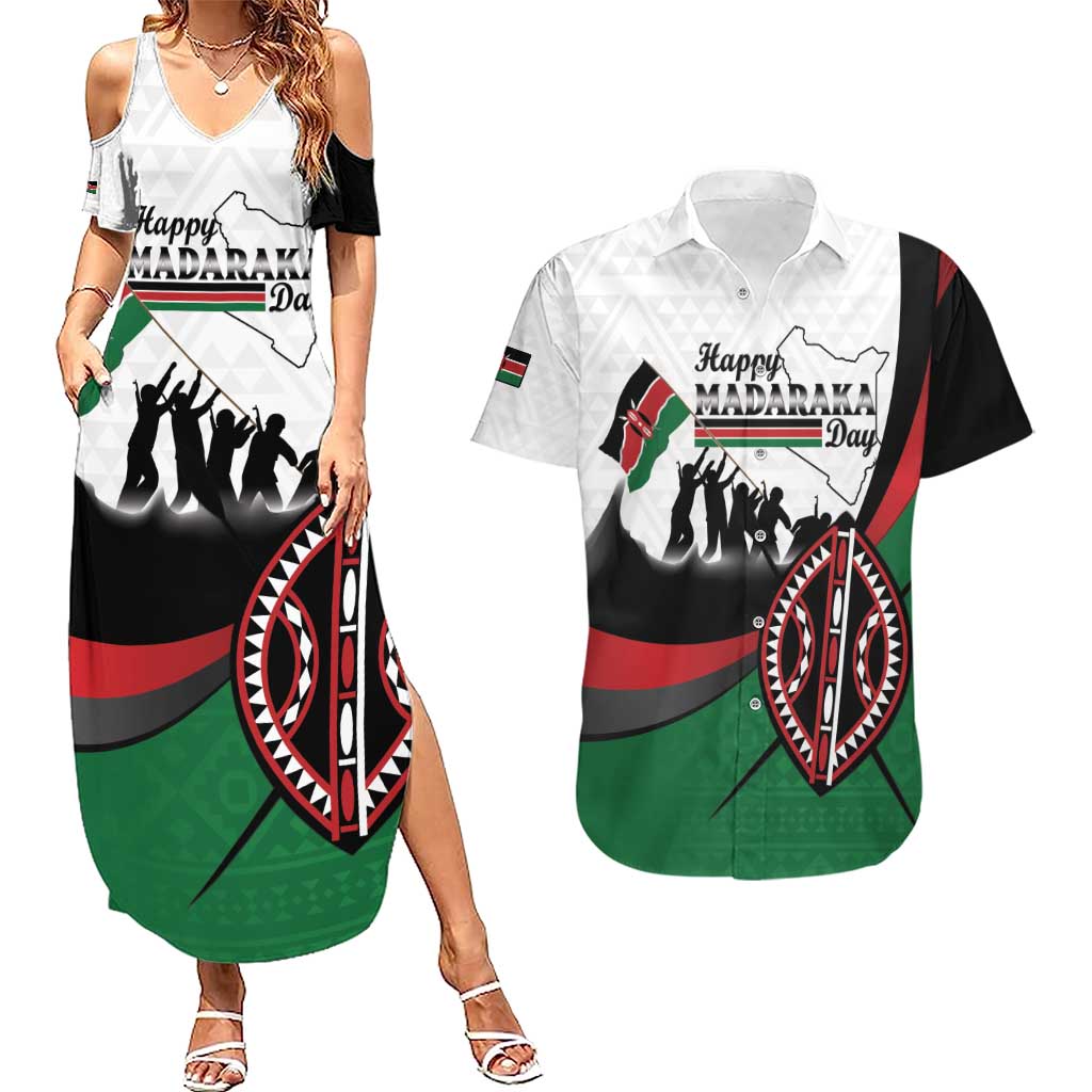 Personalised Happy Kenya Madaraka Day Couples Matching Summer Maxi Dress and Hawaiian Shirt Maasai Shield - Kenyan Pattern