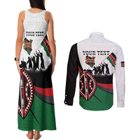 Personalised Happy Kenya Madaraka Day Couples Matching Tank Maxi Dress and Long Sleeve Button Shirt Maasai Shield - Kenyan Pattern