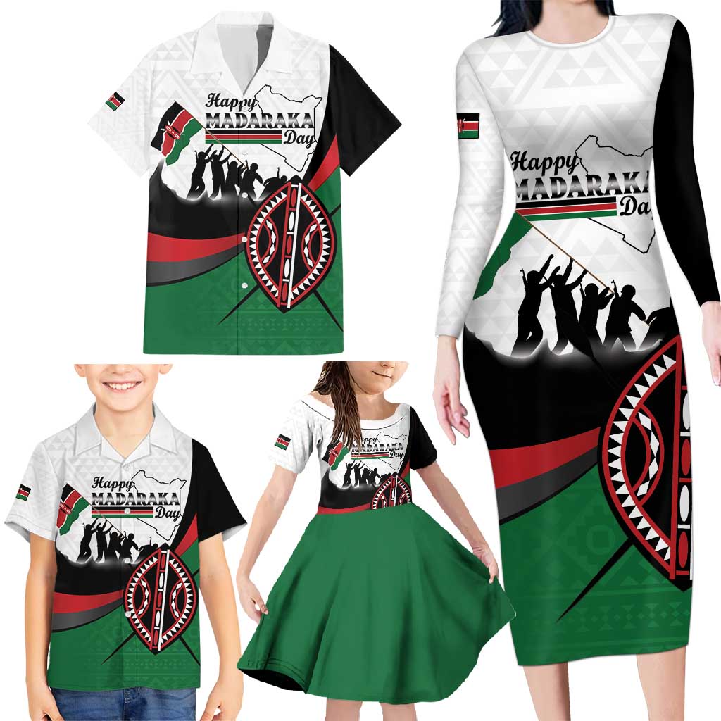 Personalised Happy Kenya Madaraka Day Family Matching Long Sleeve Bodycon Dress and Hawaiian Shirt Maasai Shield - Kenyan Pattern