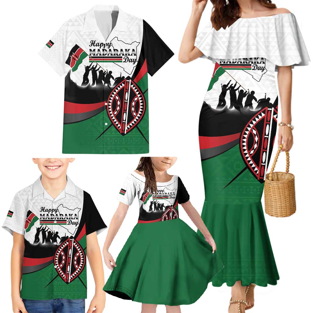 Personalised Happy Kenya Madaraka Day Family Matching Mermaid Dress and Hawaiian Shirt Maasai Shield - Kenyan Pattern
