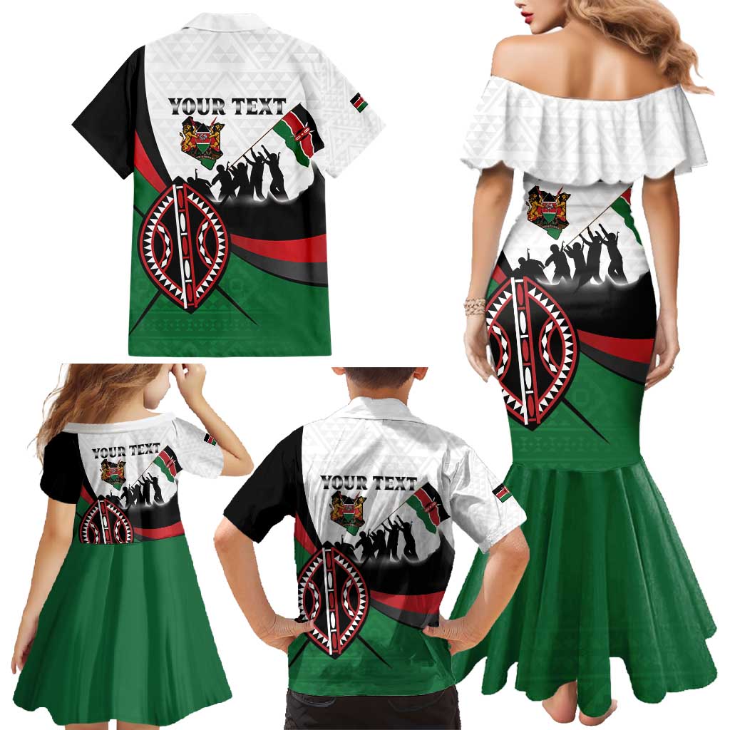 Personalised Happy Kenya Madaraka Day Family Matching Mermaid Dress and Hawaiian Shirt Maasai Shield - Kenyan Pattern