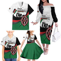 Personalised Happy Kenya Madaraka Day Family Matching Off The Shoulder Long Sleeve Dress and Hawaiian Shirt Maasai Shield - Kenyan Pattern