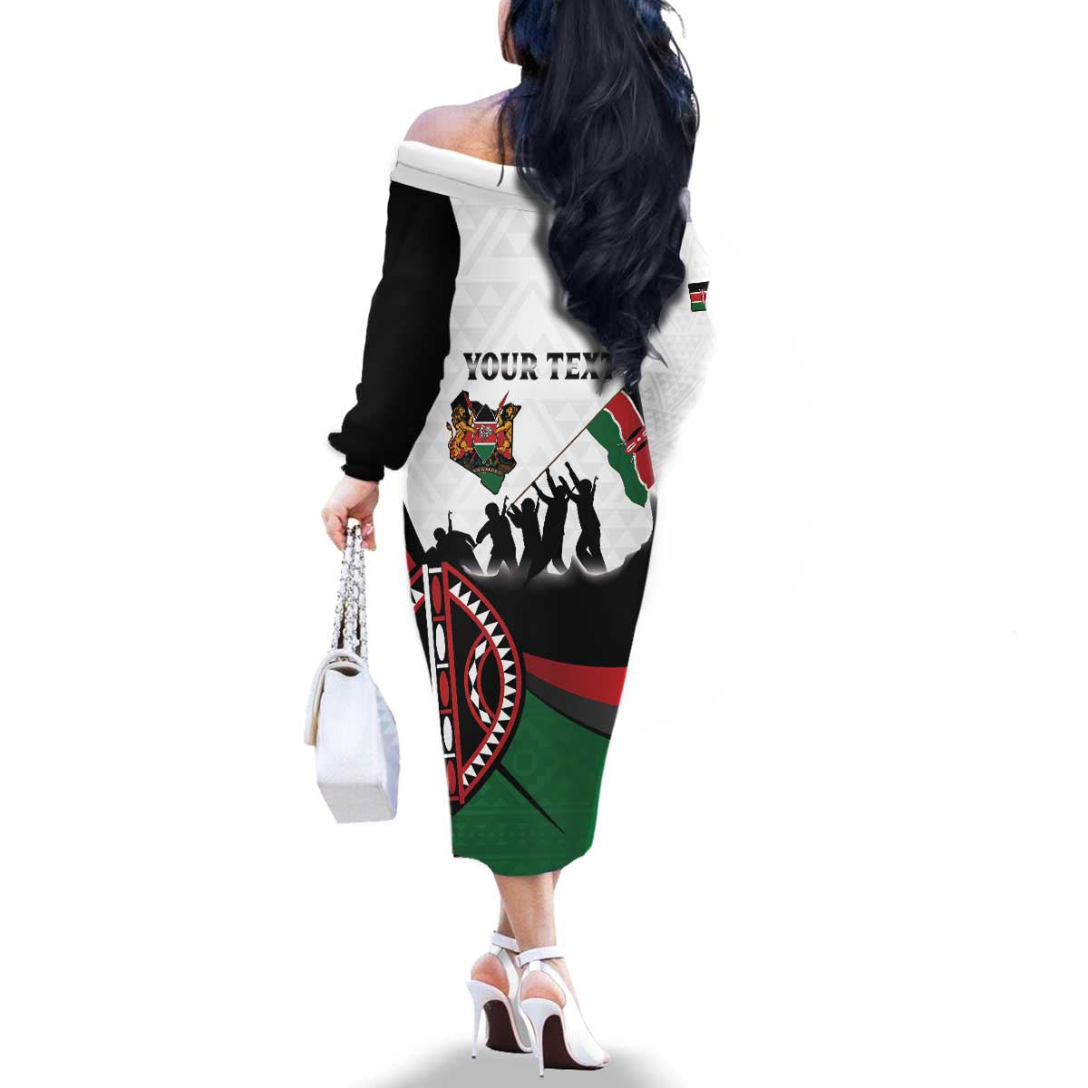 Personalised Happy Kenya Madaraka Day Family Matching Off The Shoulder Long Sleeve Dress and Hawaiian Shirt Maasai Shield - Kenyan Pattern