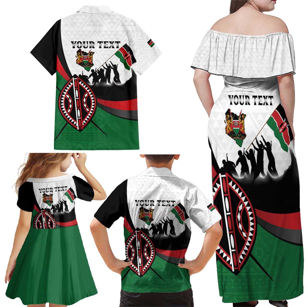 Personalised Happy Kenya Madaraka Day Family Matching Off Shoulder Maxi Dress and Hawaiian Shirt Maasai Shield - Kenyan Pattern