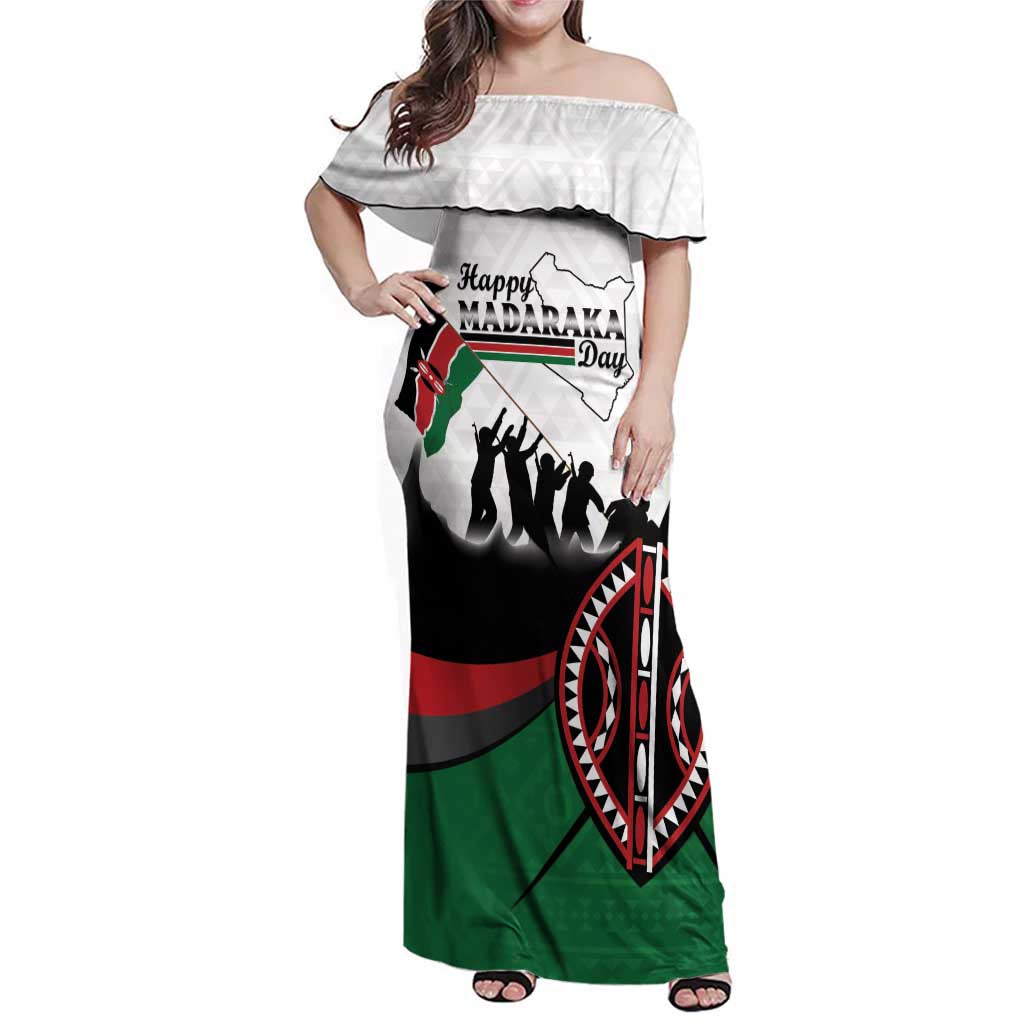 Personalised Happy Kenya Madaraka Day Family Matching Off Shoulder Maxi Dress and Hawaiian Shirt Maasai Shield - Kenyan Pattern