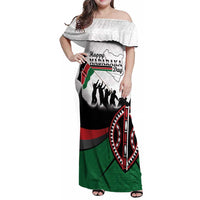 Personalised Happy Kenya Madaraka Day Family Matching Off Shoulder Maxi Dress and Hawaiian Shirt Maasai Shield - Kenyan Pattern