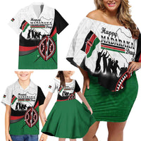 Personalised Happy Kenya Madaraka Day Family Matching Off Shoulder Short Dress and Hawaiian Shirt Maasai Shield - Kenyan Pattern