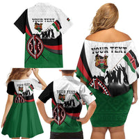 Personalised Happy Kenya Madaraka Day Family Matching Off Shoulder Short Dress and Hawaiian Shirt Maasai Shield - Kenyan Pattern