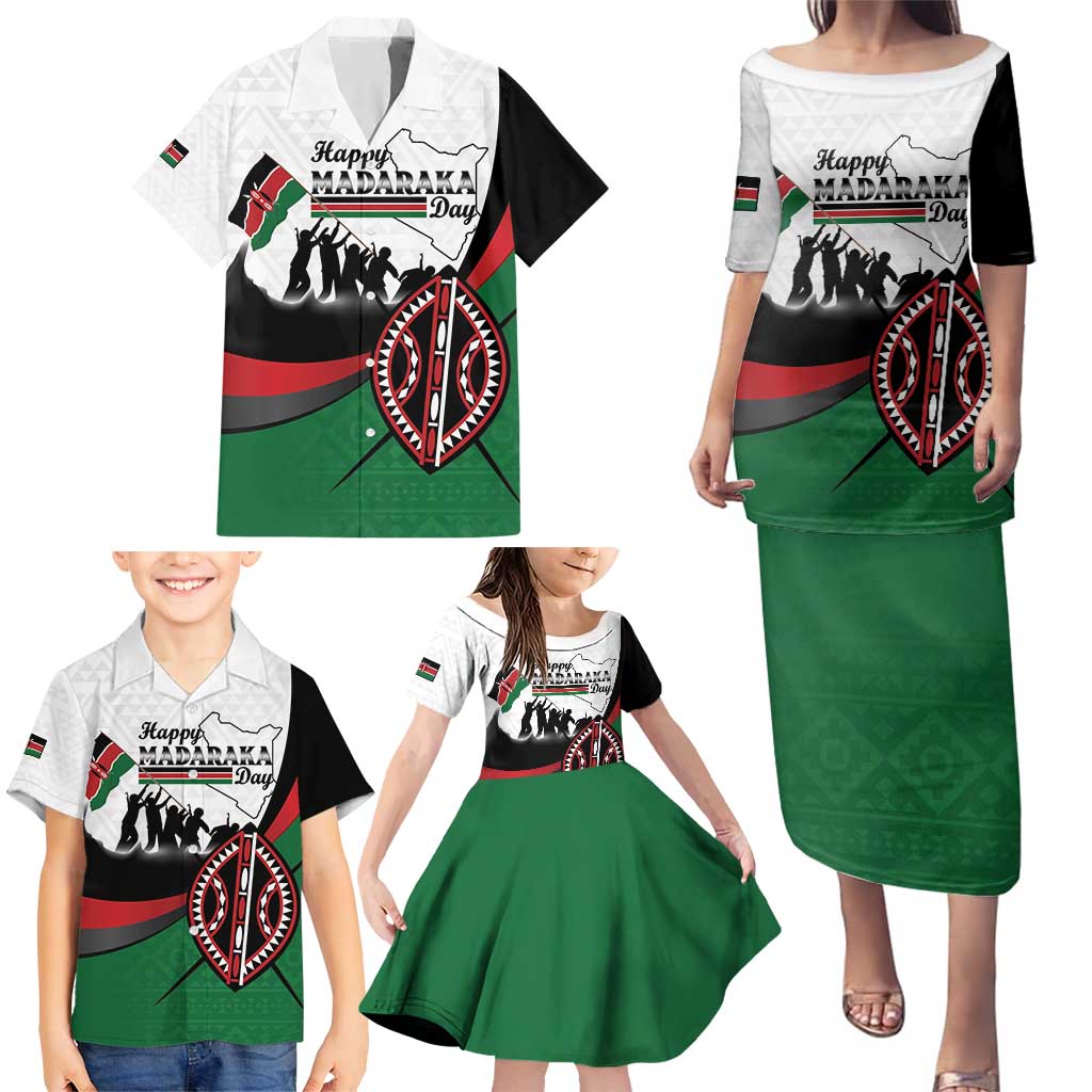 Personalised Happy Kenya Madaraka Day Family Matching Puletasi and Hawaiian Shirt Maasai Shield - Kenyan Pattern