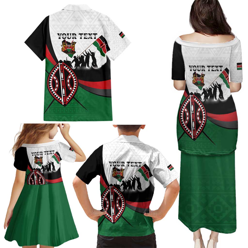 Personalised Happy Kenya Madaraka Day Family Matching Puletasi and Hawaiian Shirt Maasai Shield - Kenyan Pattern