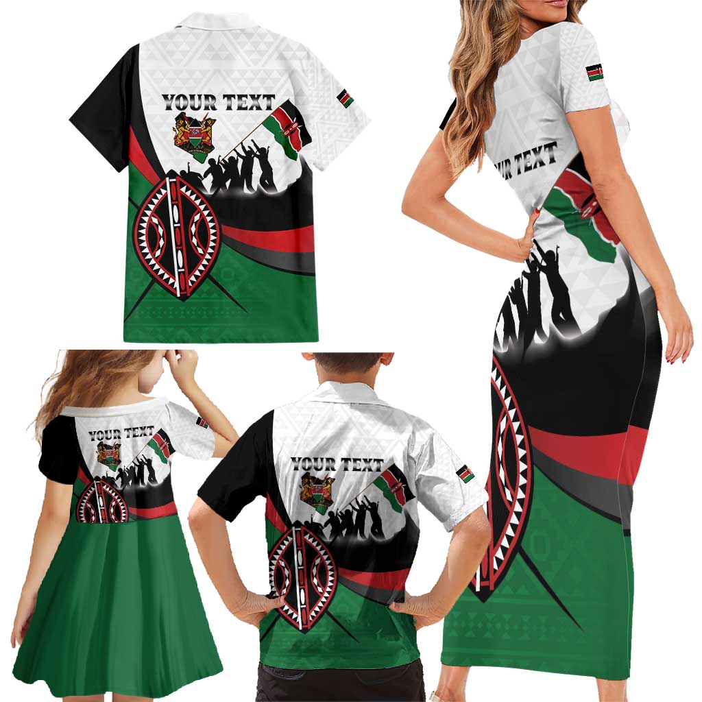 Personalised Happy Kenya Madaraka Day Family Matching Short Sleeve Bodycon Dress and Hawaiian Shirt Maasai Shield - Kenyan Pattern