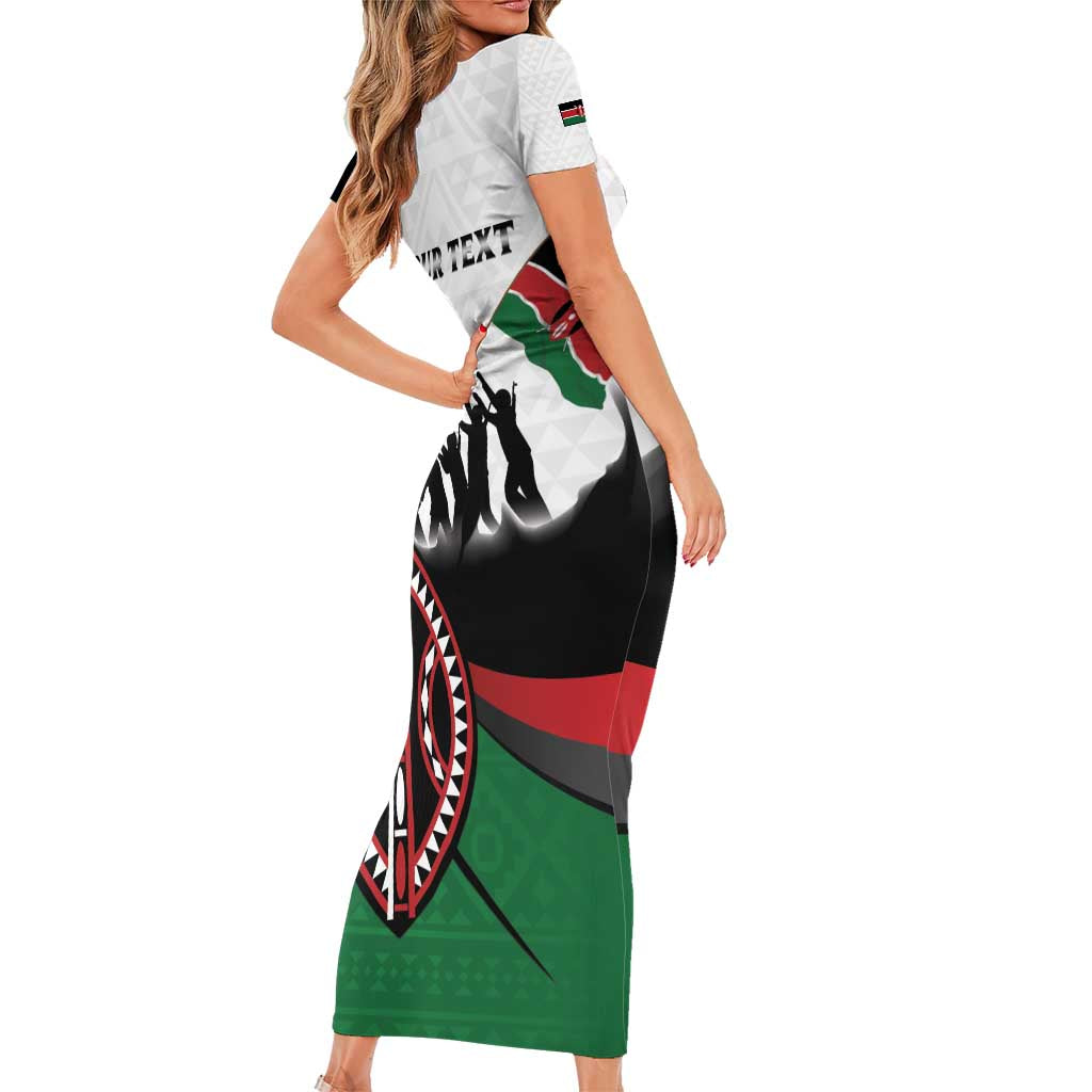 Personalised Happy Kenya Madaraka Day Family Matching Short Sleeve Bodycon Dress and Hawaiian Shirt Maasai Shield - Kenyan Pattern