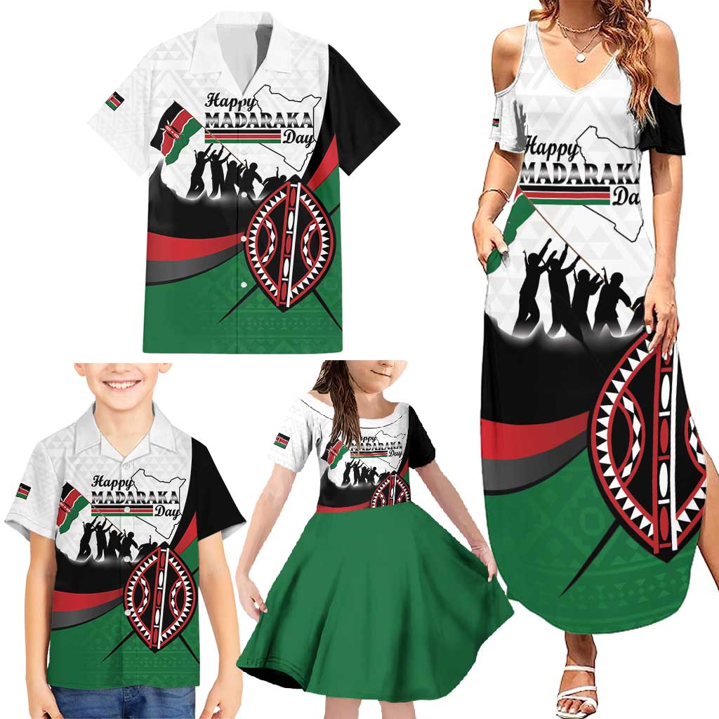 Personalised Happy Kenya Madaraka Day Family Matching Summer Maxi Dress and Hawaiian Shirt Maasai Shield - Kenyan Pattern