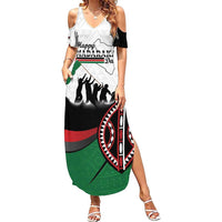 Personalised Happy Kenya Madaraka Day Family Matching Summer Maxi Dress and Hawaiian Shirt Maasai Shield - Kenyan Pattern