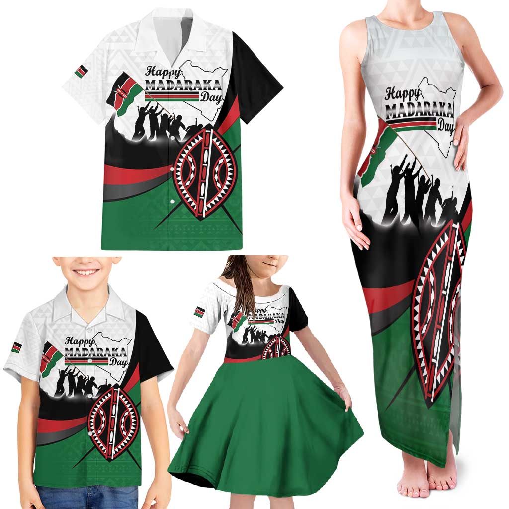 Personalised Happy Kenya Madaraka Day Family Matching Tank Maxi Dress and Hawaiian Shirt Maasai Shield - Kenyan Pattern