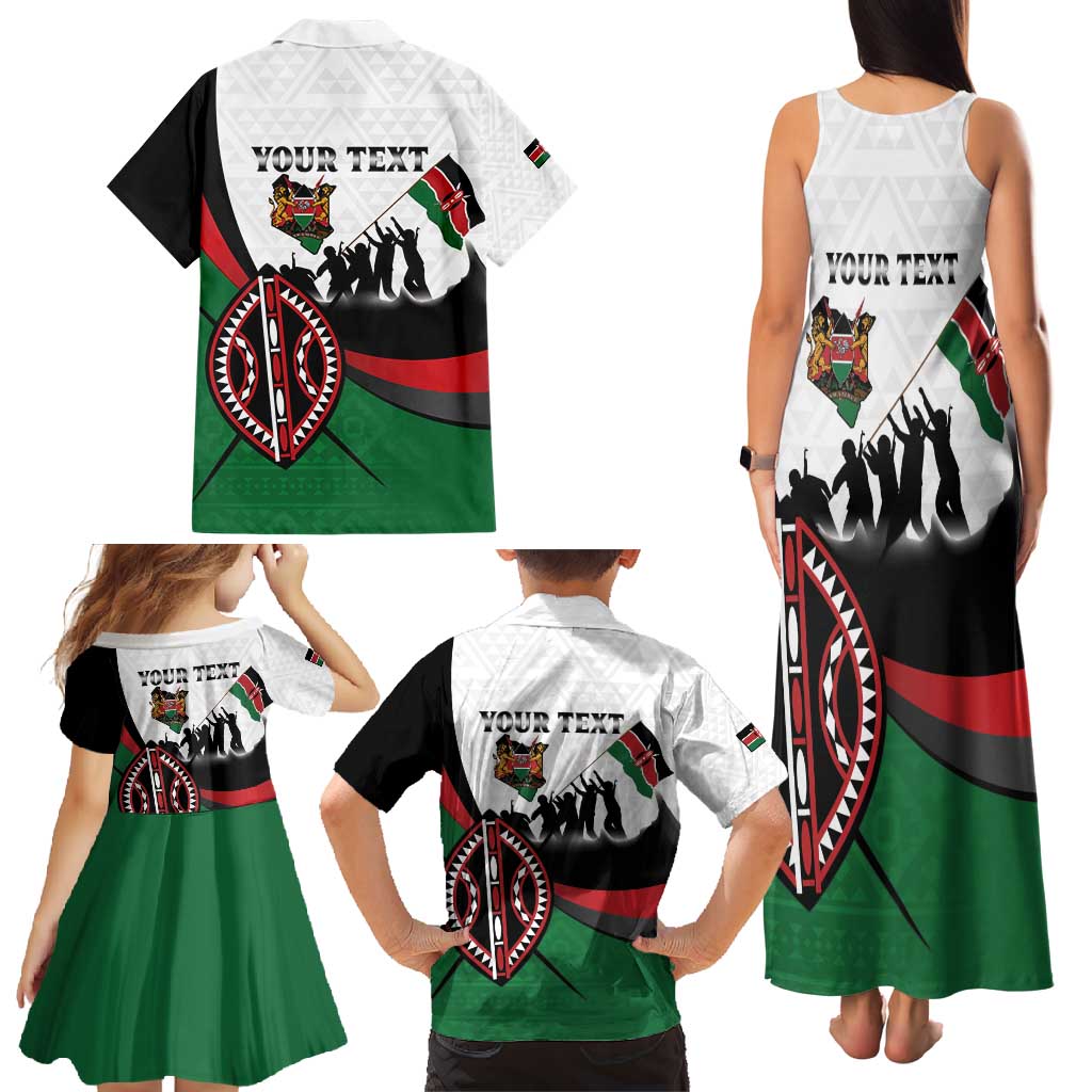 Personalised Happy Kenya Madaraka Day Family Matching Tank Maxi Dress and Hawaiian Shirt Maasai Shield - Kenyan Pattern