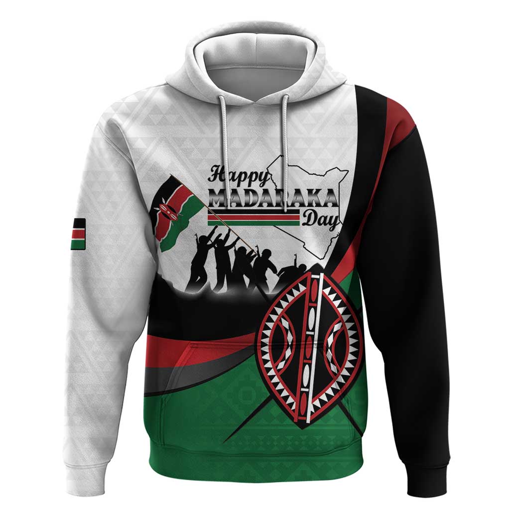 Personalised Happy Kenya Madaraka Day Hoodie Maasai Shield - Kenyan Pattern