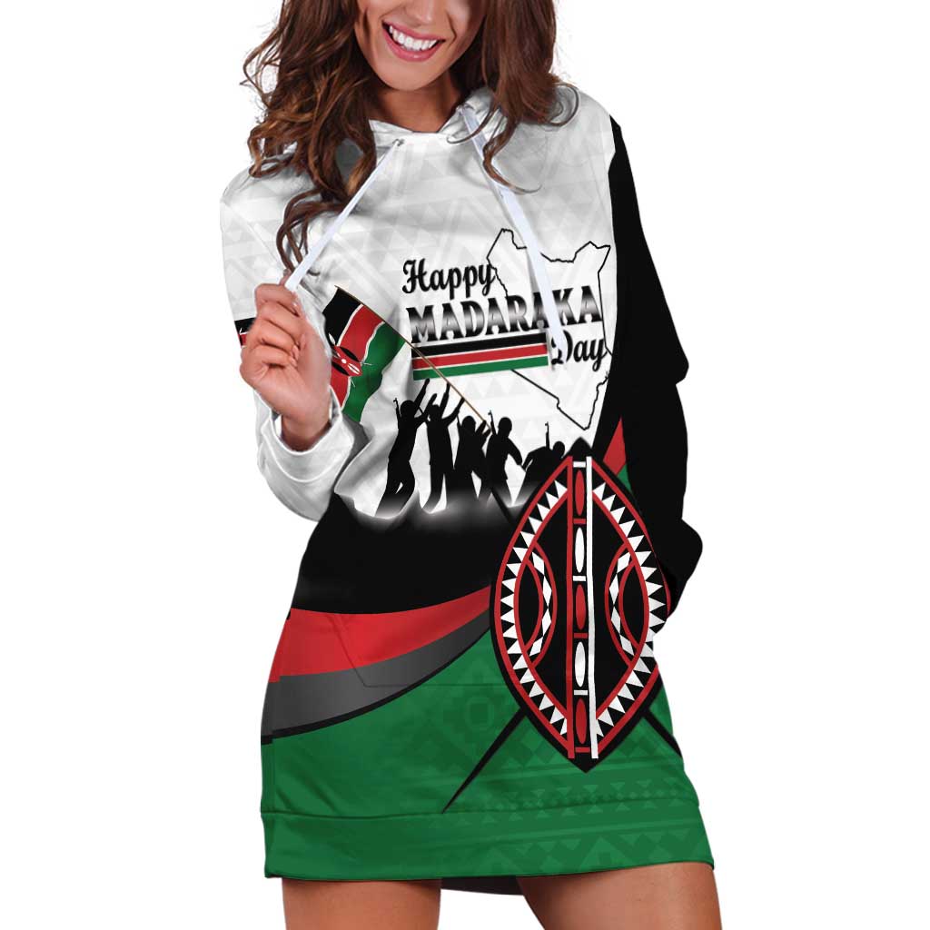 Personalised Happy Kenya Madaraka Day Hoodie Dress Maasai Shield - Kenyan Pattern