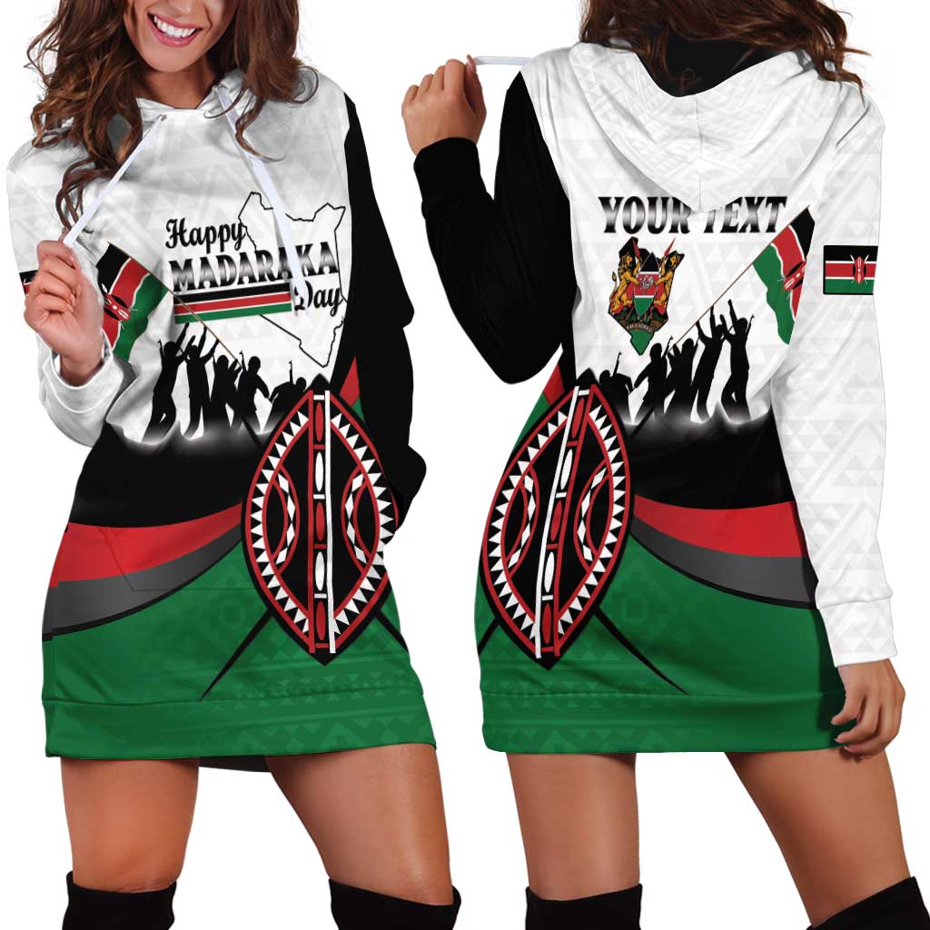 Personalised Happy Kenya Madaraka Day Hoodie Dress Maasai Shield - Kenyan Pattern