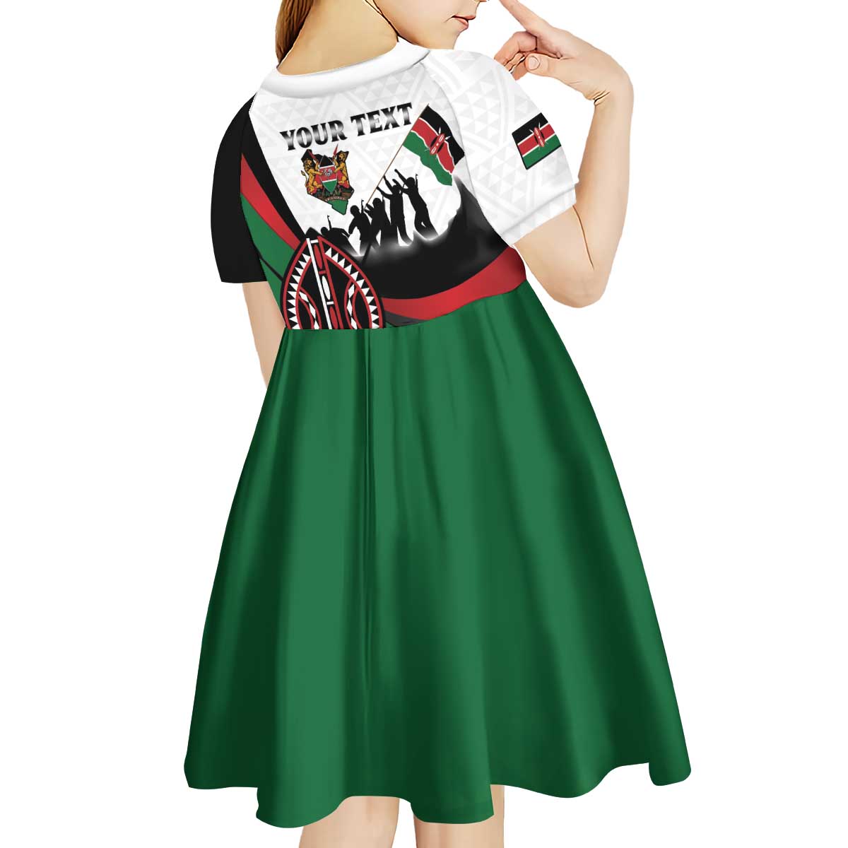 Personalised Happy Kenya Madaraka Day Kid Short Sleeve Dress Maasai Shield - Kenyan Pattern