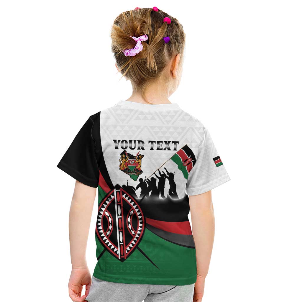 Personalised Happy Kenya Madaraka Day Kid T Shirt Maasai Shield - Kenyan Pattern