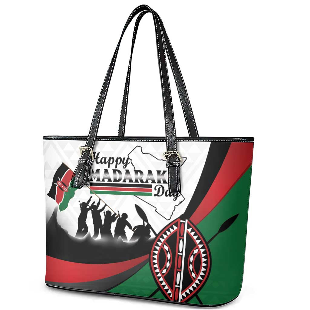 Happy Kenya Madaraka Day Leather Tote Bag Maasai Shield - Kenyan Pattern