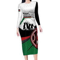 Personalised Happy Kenya Madaraka Day Long Sleeve Bodycon Dress Maasai Shield - Kenyan Pattern