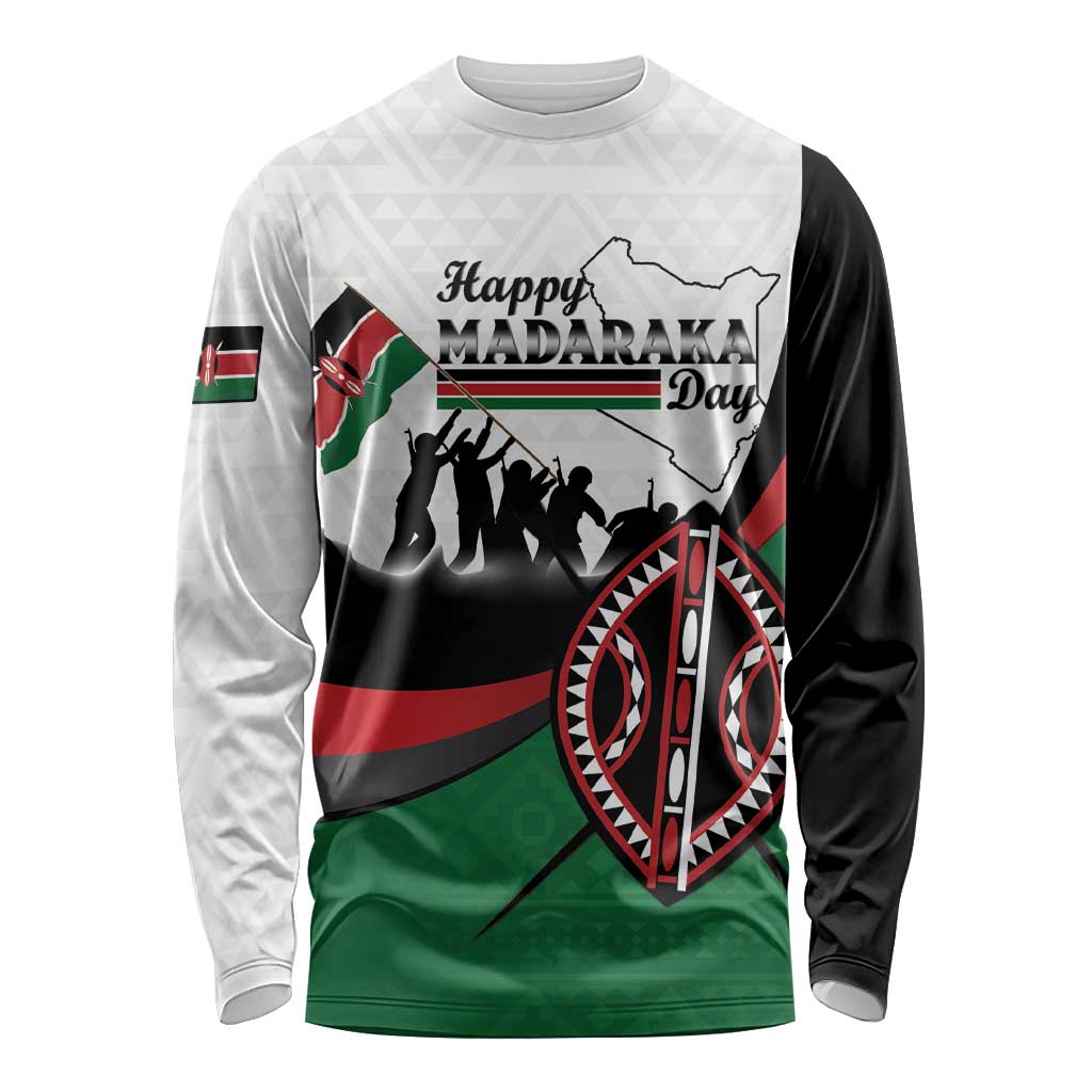 Personalised Happy Kenya Madaraka Day Long Sleeve Shirt Maasai Shield - Kenyan Pattern