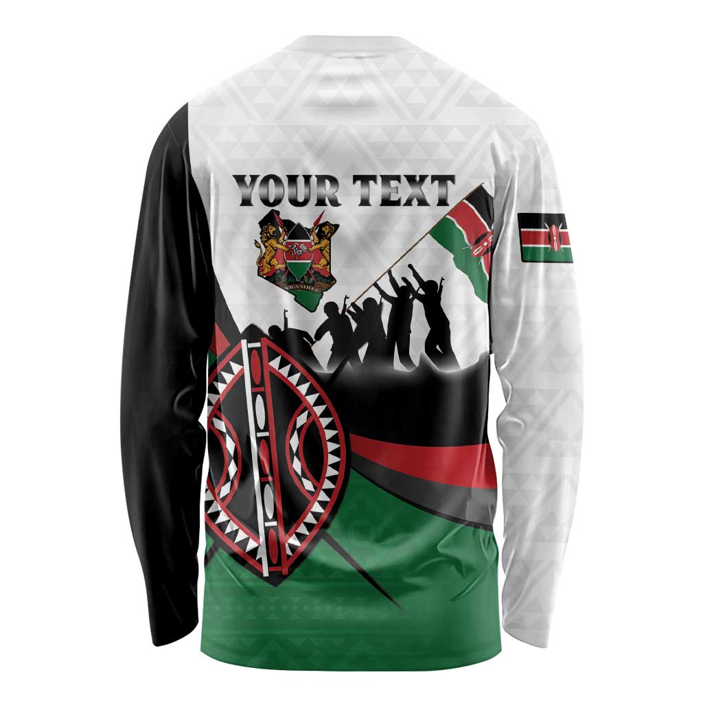 Personalised Happy Kenya Madaraka Day Long Sleeve Shirt Maasai Shield - Kenyan Pattern