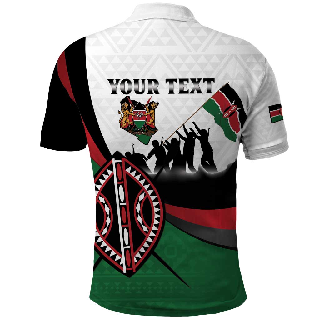 Personalised Happy Kenya Madaraka Day Polo Shirt Maasai Shield - Kenyan Pattern