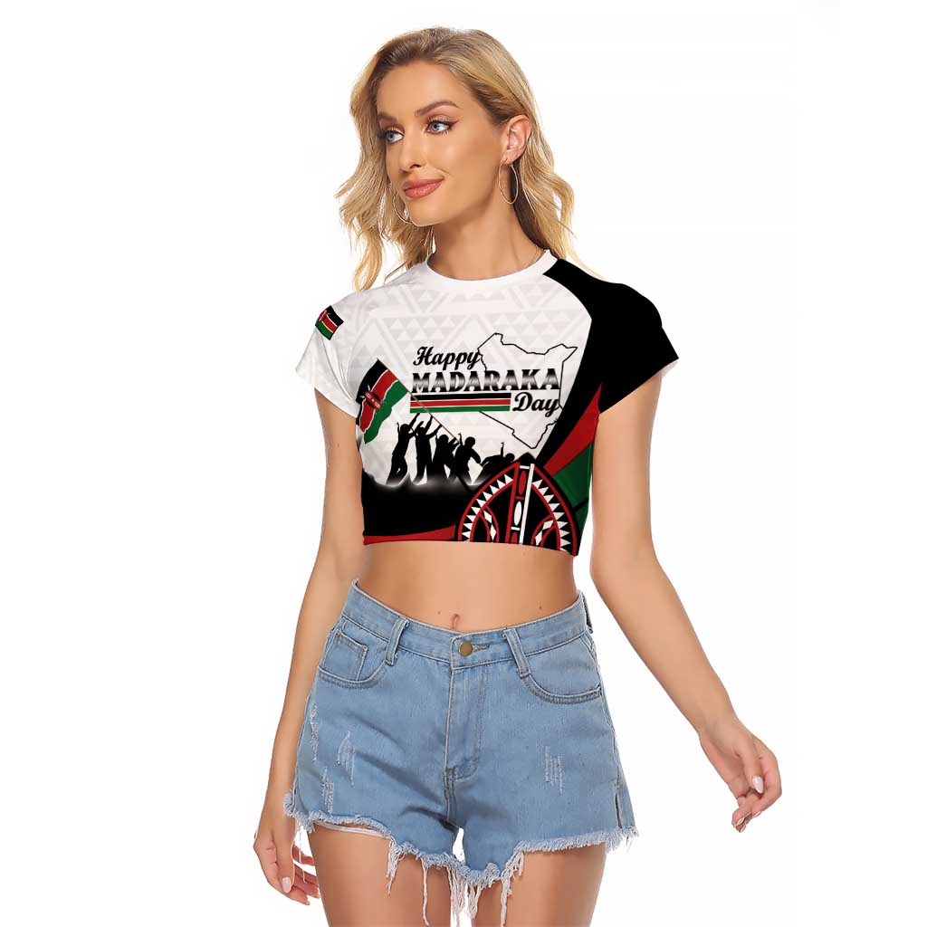 Personalised Happy Kenya Madaraka Day Raglan Cropped T Shirt Maasai Shield - Kenyan Pattern