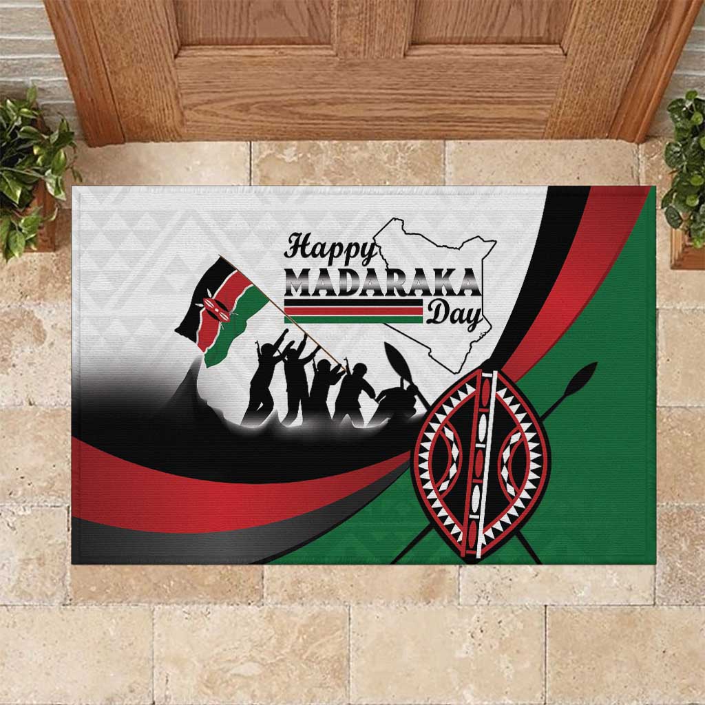 Happy Kenya Madaraka Day Rubber Doormat Maasai Shield - Kenyan Pattern