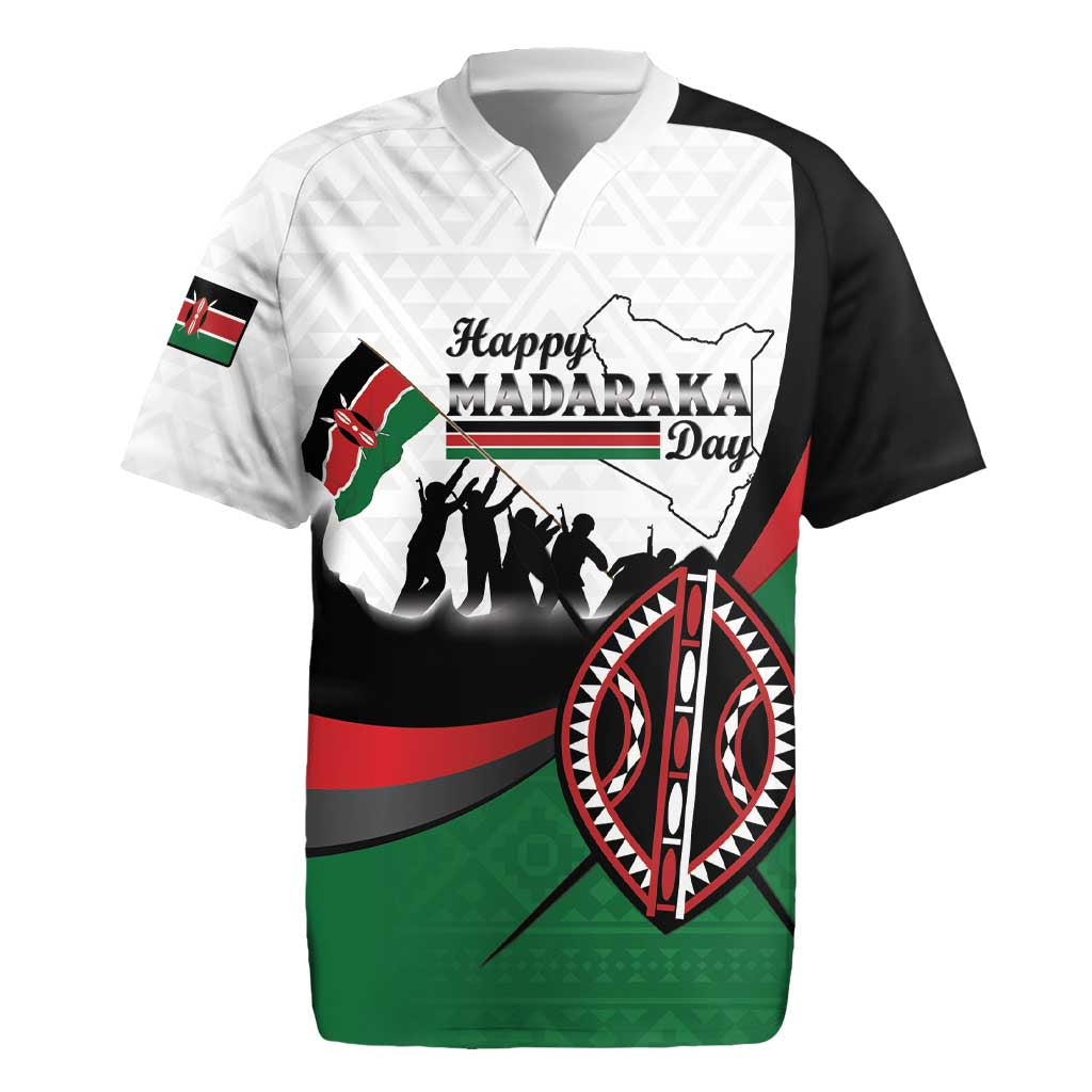 Personalised Happy Kenya Madaraka Day Rugby Jersey Maasai Shield - Kenyan Pattern