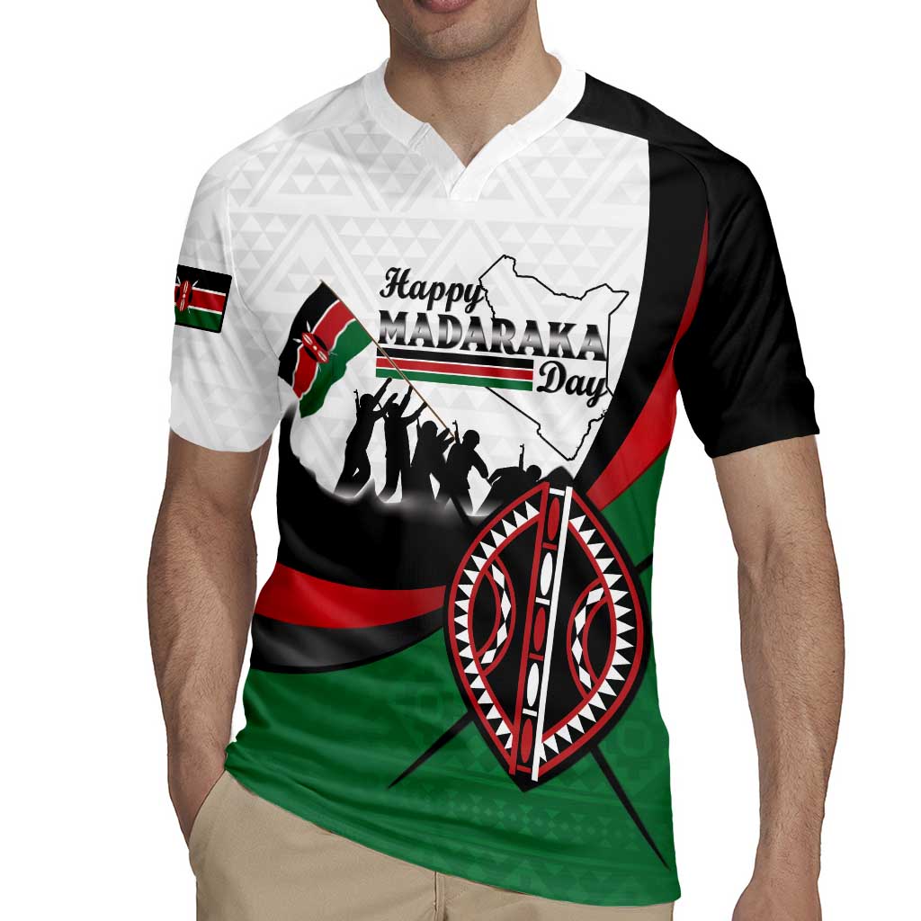 Personalised Happy Kenya Madaraka Day Rugby Jersey Maasai Shield - Kenyan Pattern