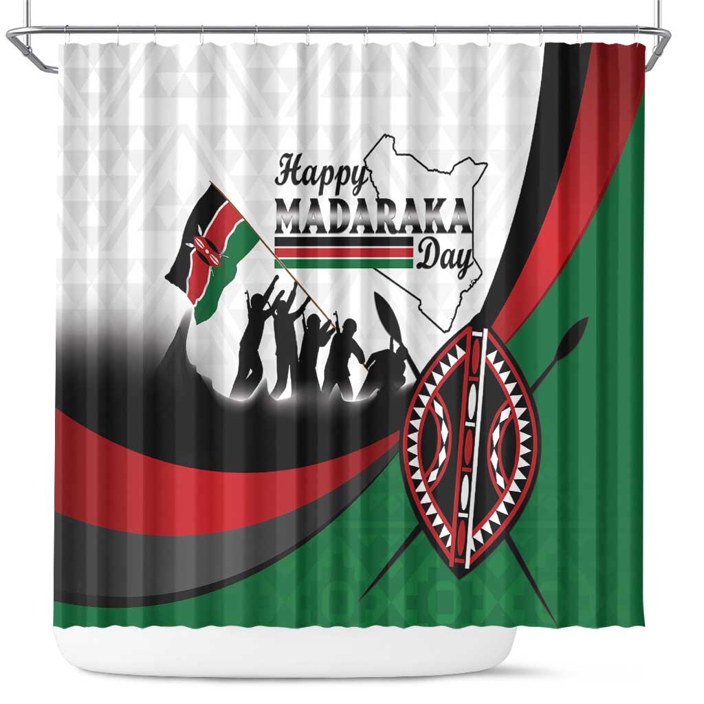 Happy Kenya Madaraka Day Shower Curtain Maasai Shield - Kenyan Pattern